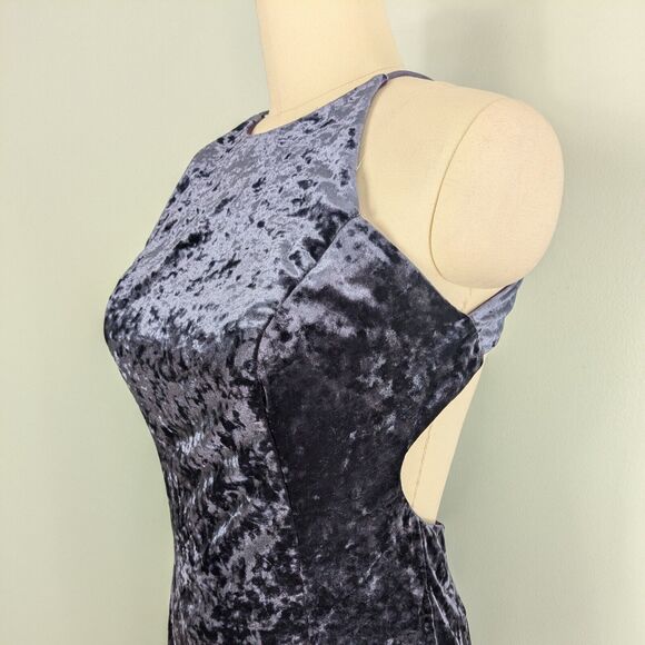 Vintage Dave Johnny Prom Dress Maxi Gown 90S Y2K Goth Crushed Velvet Blue M - Picture 1 of 12